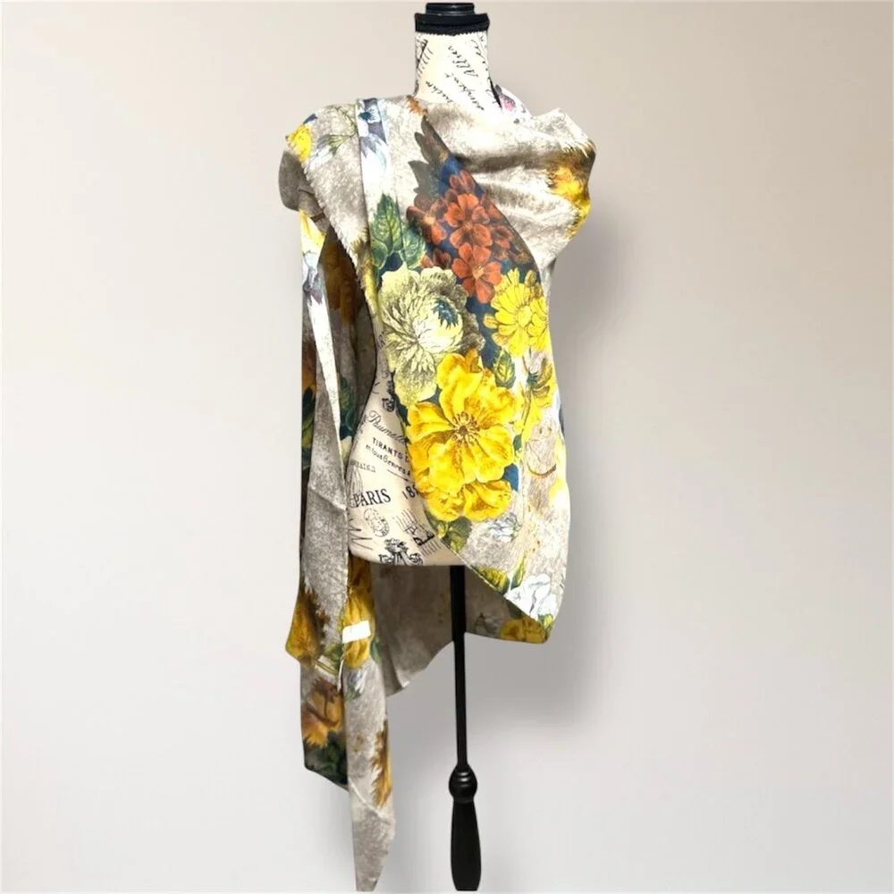 Floral Yellow & Gray Women's Scarf Wrap